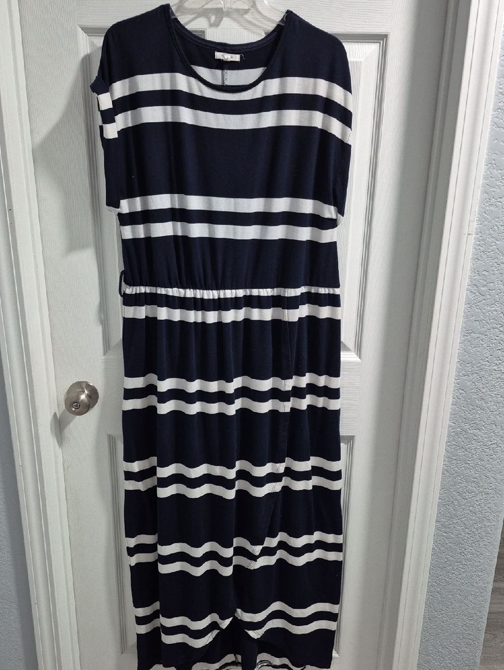 Maurices Navy and White Striped Short-Sleeve Maxi Dress